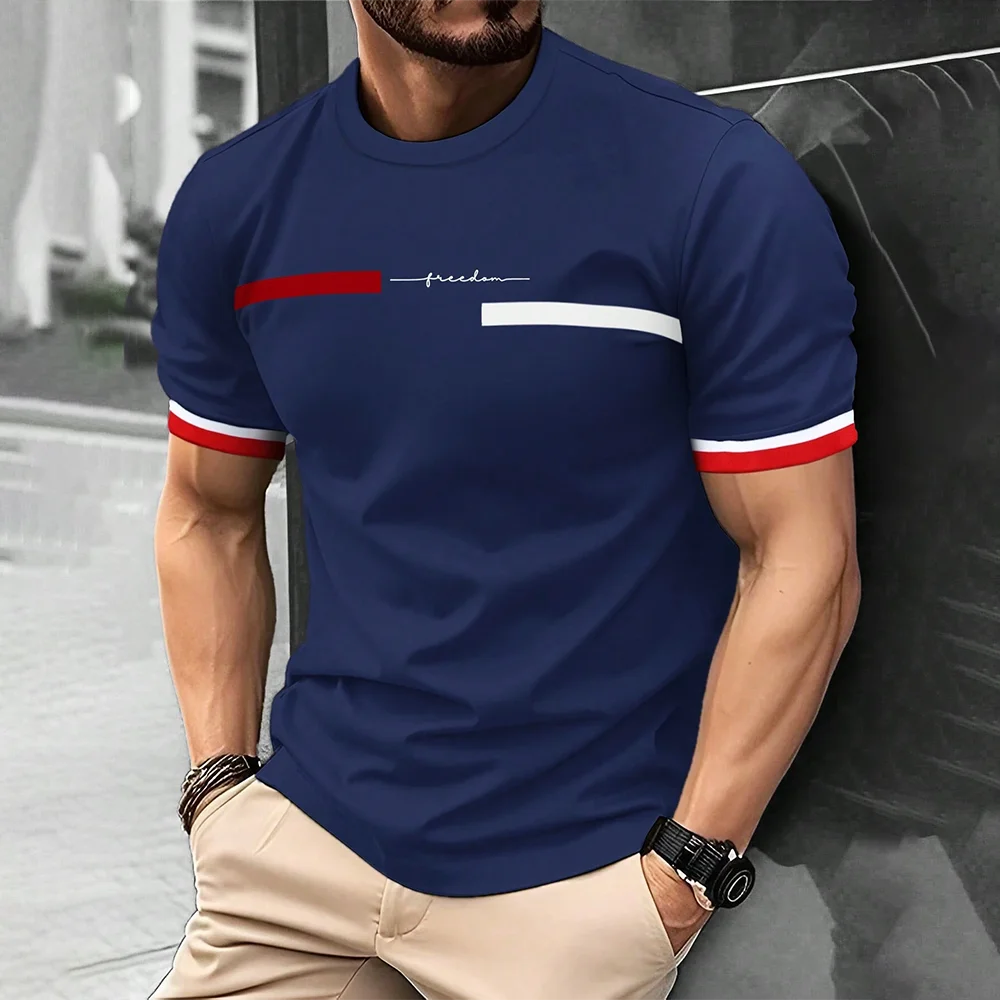 Fashion Summer 3D Stripe Letter Print Men's T Shirt