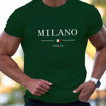 Summer men's  sports loose plus MILANO print comfortable short sleeved T-shirt top