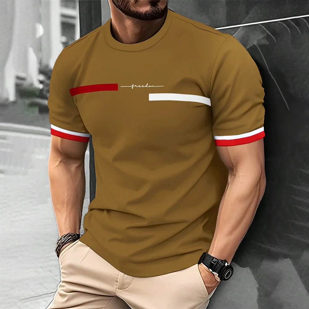 Fashion Summer 3D Stripe Letter Print Men's T Shirt