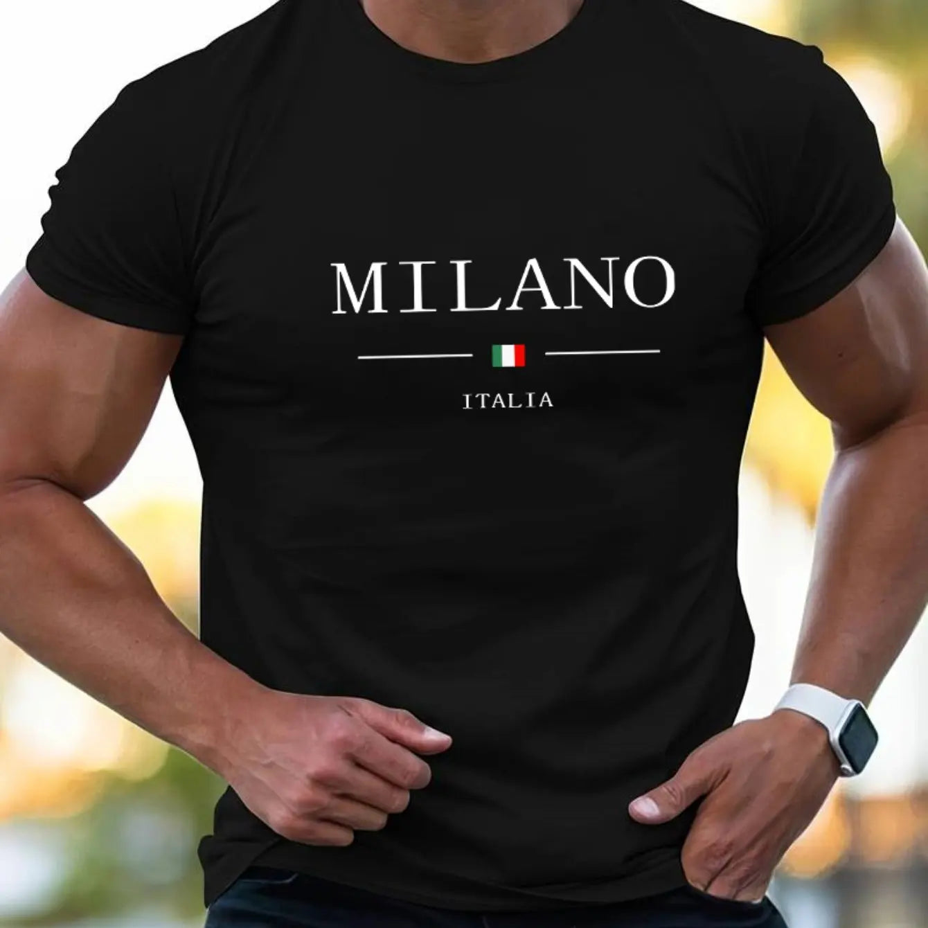Summer men's  sports loose plus MILANO print comfortable short sleeved T-shirt top