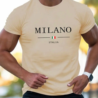 Summer men's  sports loose plus MILANO print comfortable short sleeved T-shirt top