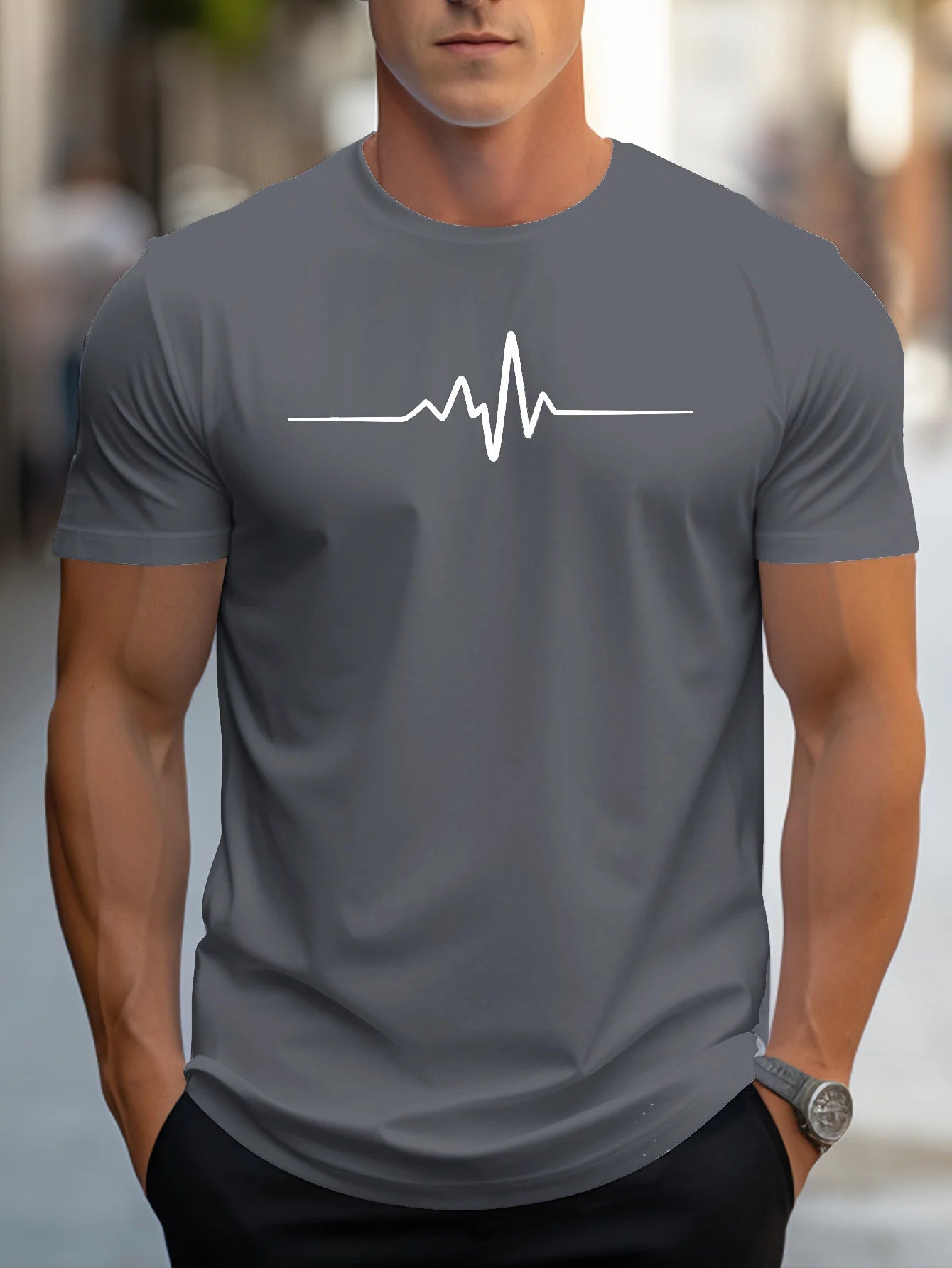 Men's summer loose size Creative Graphic printed slim fit casual sports round neck short sleeved T-shirt top