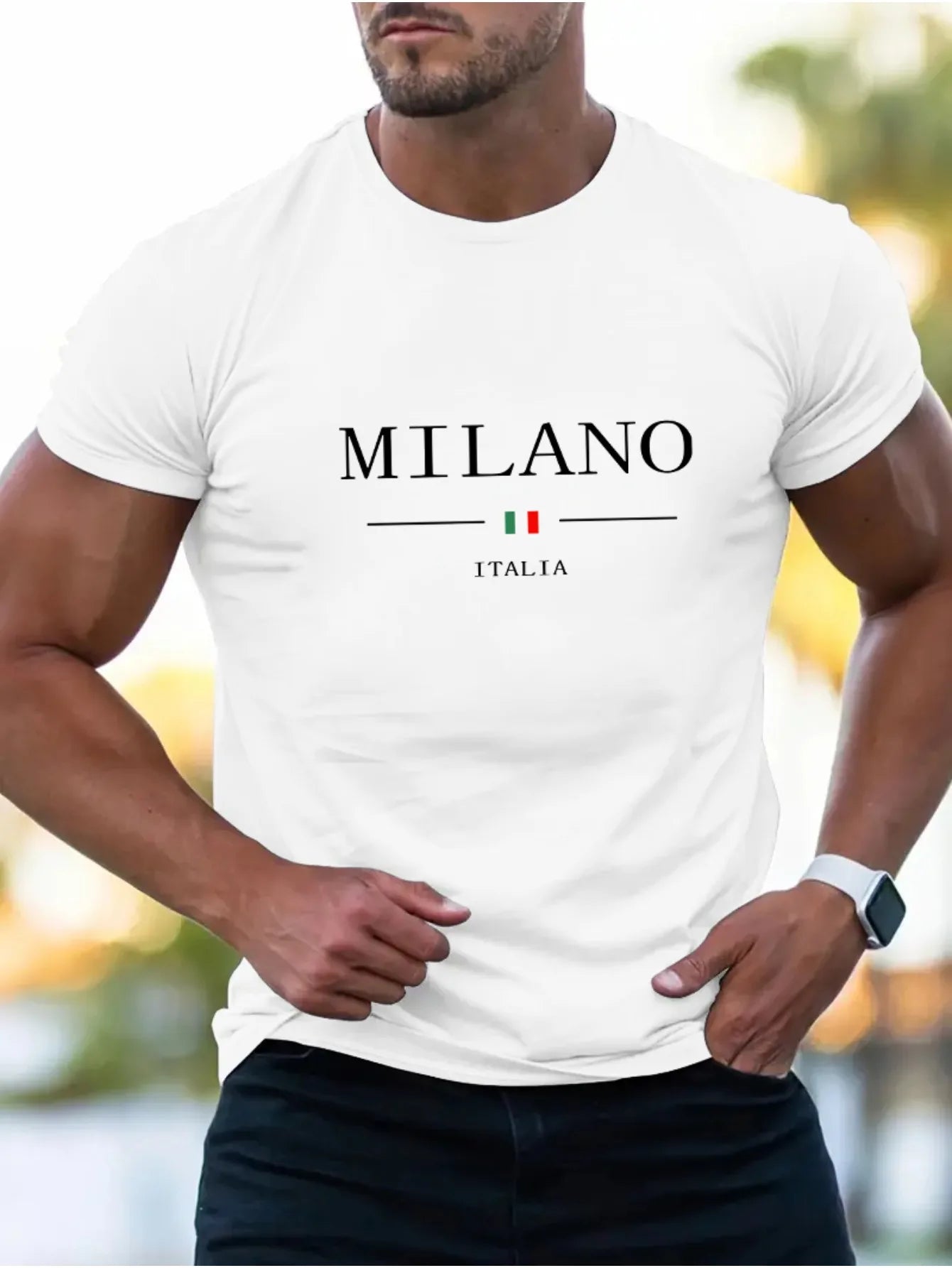 Summer men's  sports loose plus MILANO print comfortable short sleeved T-shirt top