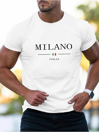 Summer men's  sports loose plus MILANO print comfortable short sleeved T-shirt top