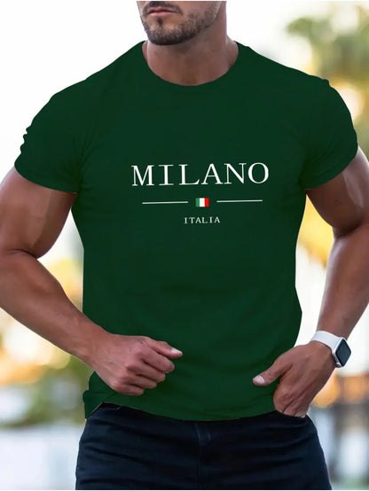 Summer men's  sports loose plus MILANO print comfortable short sleeved T-shirt top