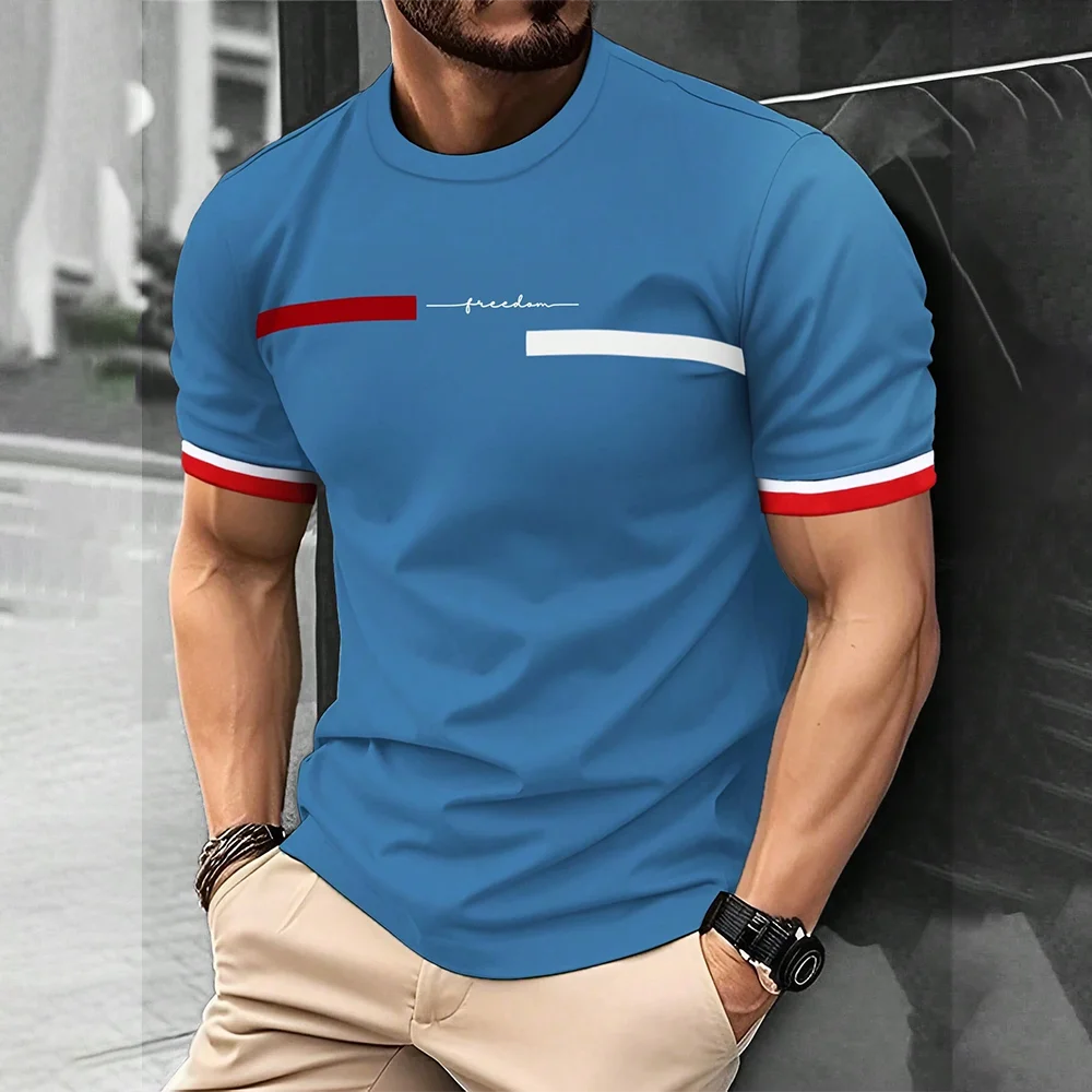Fashion Summer 3D Stripe Letter Print Men's T Shirt