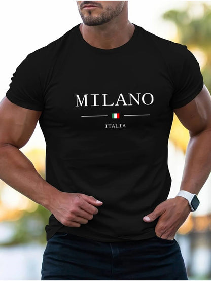 Summer men's  sports loose plus MILANO print comfortable short sleeved T-shirt top