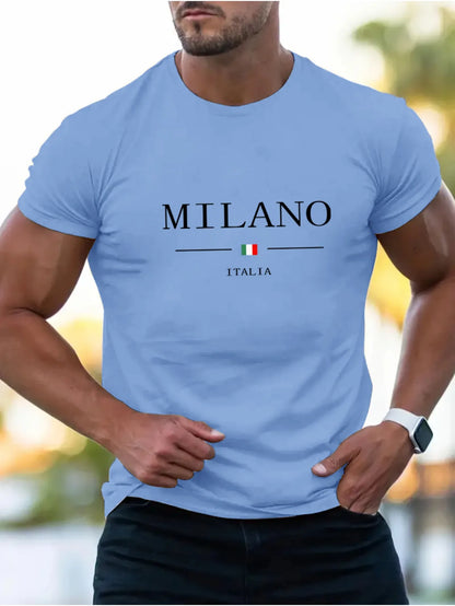 Summer men's  sports loose plus MILANO print comfortable short sleeved T-shirt top