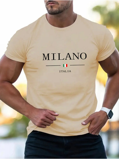 Summer men's  sports loose plus MILANO print comfortable short sleeved T-shirt top