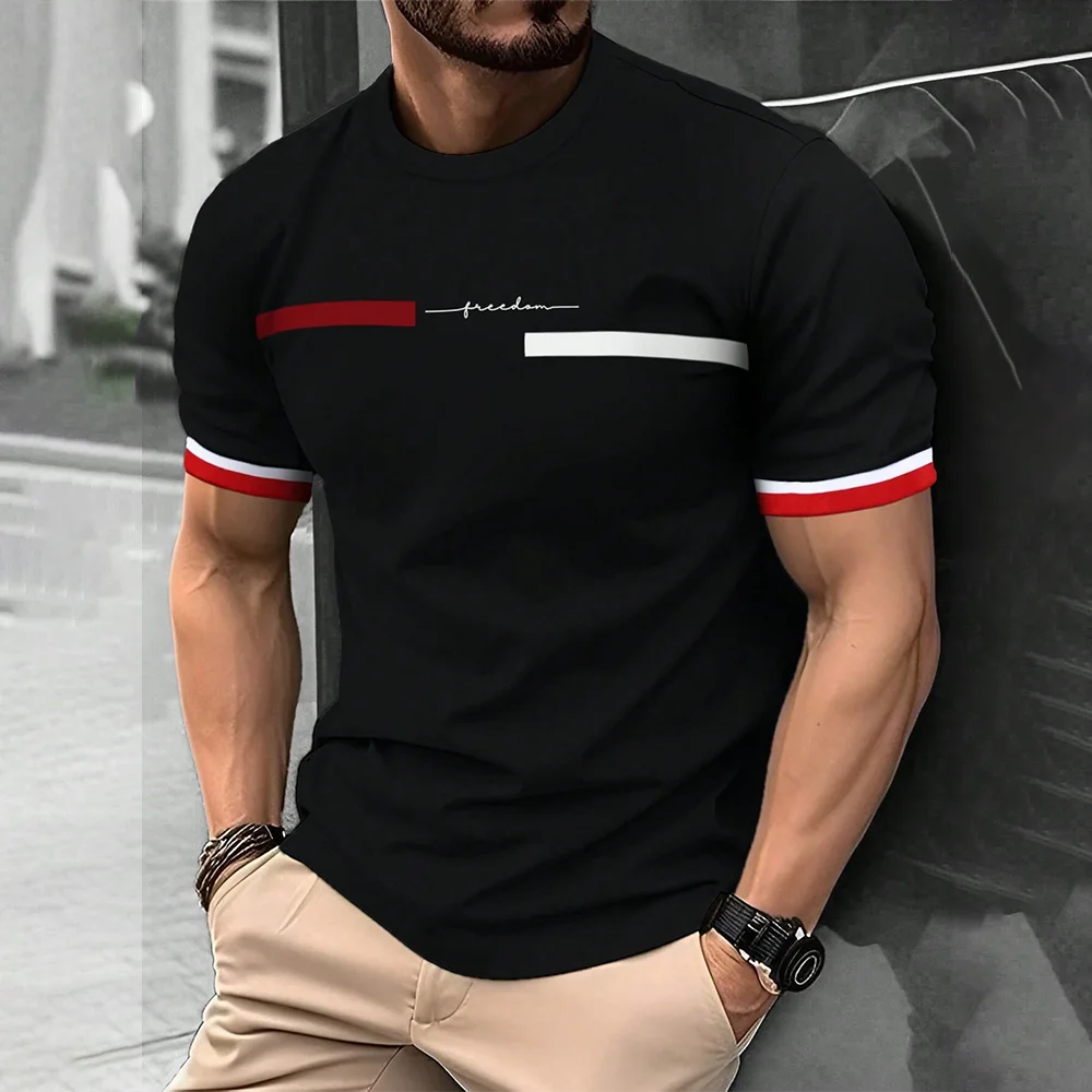 Fashion Summer 3D Stripe Letter Print Men's T Shirt